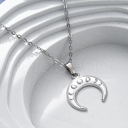 Double Horn 304 Stainless Steel Pendant Necklaces NJEW-M096-09P-1