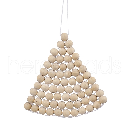 Triangle Wood Beaded Pendant Decorations HJEW-JM02410-1