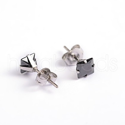 Square Cubic Zirconia Stud Earrings EJEW-H306-05-6mm-1