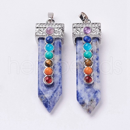 Natural Blue Spot Jasper with Synthetic & Natural Mixed Stone Chakra Big Pendants G-E415-A09-1
