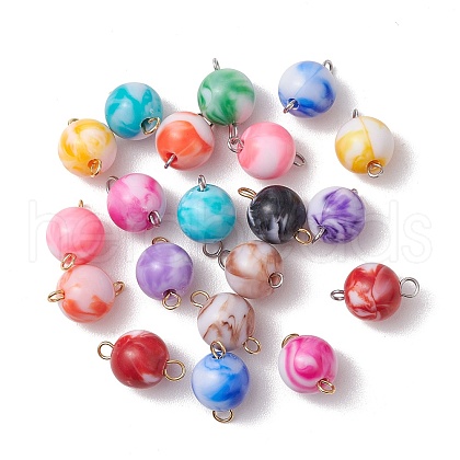 20Pcs Two Tone Opaque Acrylic Round Connector Charms PALLOY-JF03538-1