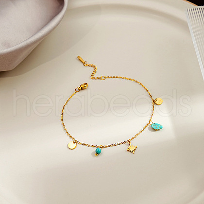 304 Stainless Steel & Synthetic Turquoise Charm Anklets FS-WGA577E-02-1