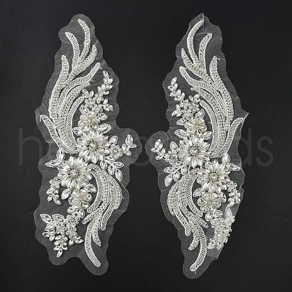 Phoenix Tail Pattern Glass Rhinestone & Mesh Base Fabrics Handwork Embroidery Cloth Sew on Appliques PATC-WH0009-02B-1