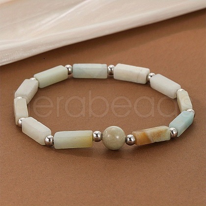 Natural Amazonite Beaded Stretch Bracelets for Men Women WG69117-05-1