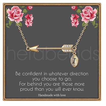 Brass Micro Pave Clear Cubic Zirconia Arrow with Letter Pendant Necklaces FS-WG43978-09-1