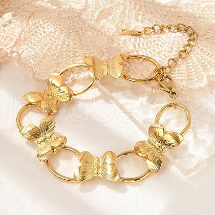 304 Stainless Steel Butterfly & Oval Link Bracelets for Women  BJEW-U023-03G-1