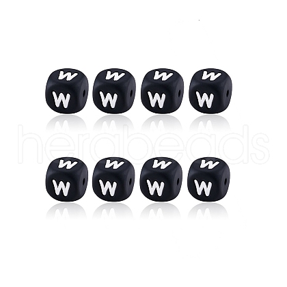 20Pcs Black Cube Letter Silicone Beads 12x12x12mm Square Dice Alphabet Beads with 2mm Hole Spacer Loose Letter Beads for Bracelet Necklace Jewelry Making JX433W-1