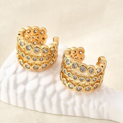 Brass Micro Pave Clear Cubic Zirconia Cuff Earrings EJEW-F370-38A-G-1