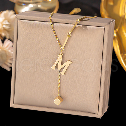 304 Stainless Steel Cube Initial Pendant Necklaces FS-WG9AF3A-04-1