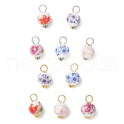 Handmade Flower Printed Porcelain Ceramic Pendants PALLOY-JF03928-1