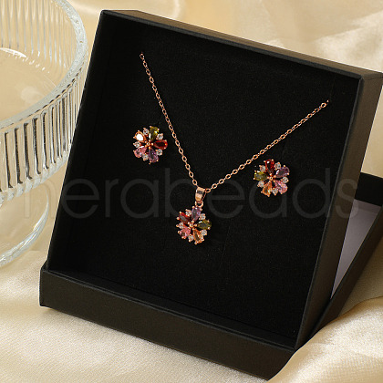 Elegant Fashion Brass Flower Stud Earrings & Pendant Necklaces Sets for Women SJ2995-1-1