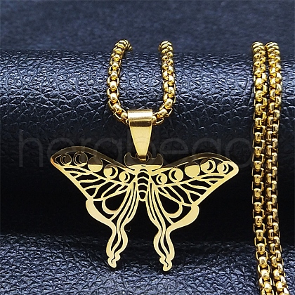 Hollow Out Butterfly 304 Stainless Steel Pendant Necklaces for Men Women NJEW-K283-24G-1