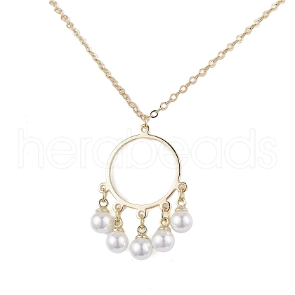 ABS Plastic Imitation Pearl with Brass Pendant Necklaces NJEW-JN04904-1