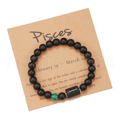 12 Constellations Frosted Synthetic Black Agate Round Beaded Strertch Bracelets for Men Women WG62DB1-12-1