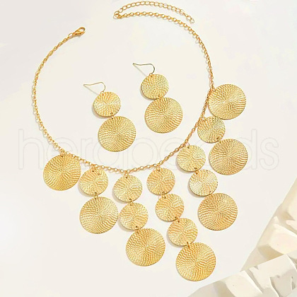 Flat Round Alloy Pendant Necklace & Dangle Earring Sets FS-WG6C074-01-1