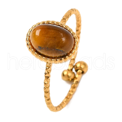 Oval Natural Tiger Eye Finger Rings RJEW-Q822-38G-03-1