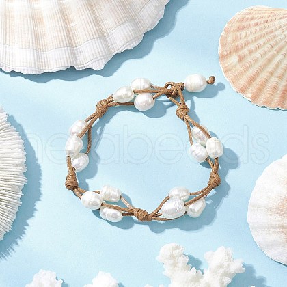 Natural Cultured Freshwater Pearl Large Hole Beaded Bracelets BJEW-TA00635-1