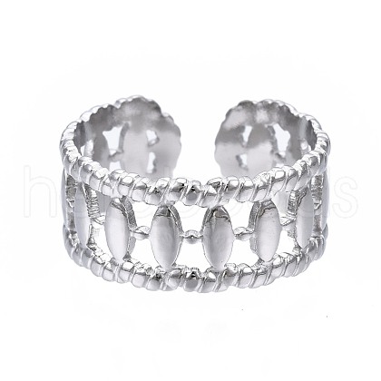 Non-Tarnish 304 Stainless Steel Oval Wrap Open Cuff Ring RJEW-T023-46P-1