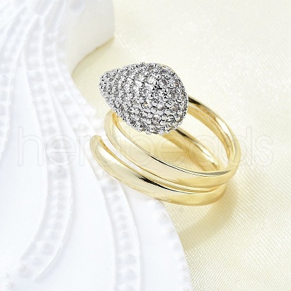 Brass Micro Pave Clear Cubic Zirconia Cuff Rings for Women RJEW-G347-15GP-1