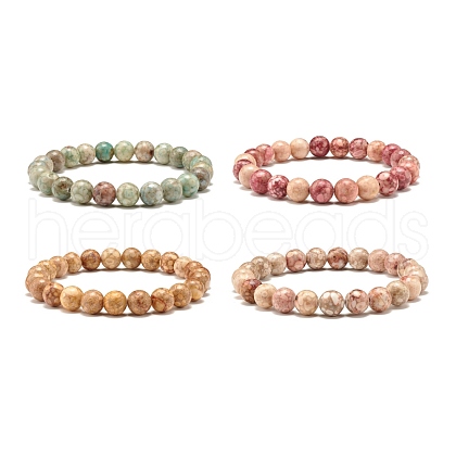8.5mm Dyed Natural Maifanite/Maifan Stone Round Beads Stretch Bracelet for Girl Women BJEW-JB07178-1