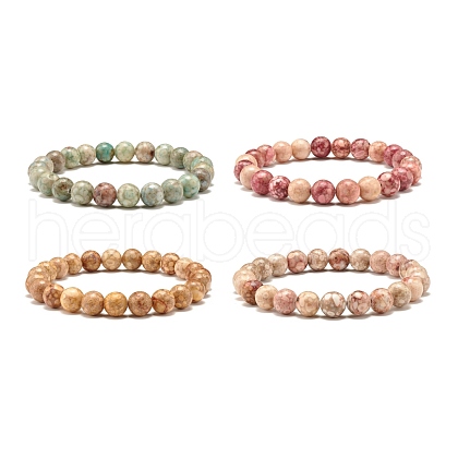 8.5mm Dyed Natural Maifanite/Maifan Stone Round Beads Stretch Bracelet for Girl Women BJEW-JB07178-1