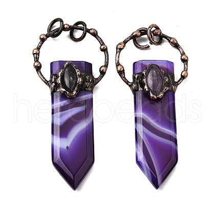 Dyed Natural Purple Banded Agate & Amethyst Sword Shape Big Pendants G-Q350-07L-1
