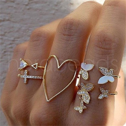 Mixed Style Alloy Rhinestone and Shell Cuff Rings FS-WG24D27-05-1