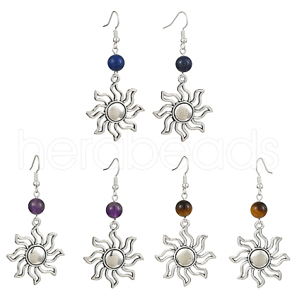 3 Pairs 3 Style Natural Mixed Gemstone Beaded Dangle Earrings EJEW-TA00336-1