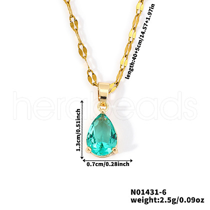 Fashionable Brass Pave Glass Teardrop Pendant Necklaces UU4380-5-1