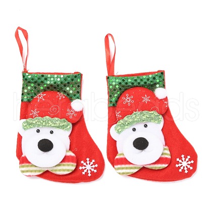 Cloth Hanging Christmas Stocking HJEW-B003-14-1