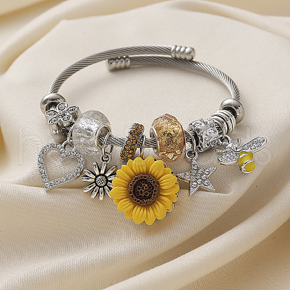 Sunflower & Heart & Bees Brass Cuff Bangles FS-WG88ED5-01-1