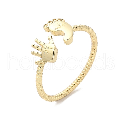 Footprint & Palm Brass Open Cuff Ring for Women RJEW-A040-03G-1