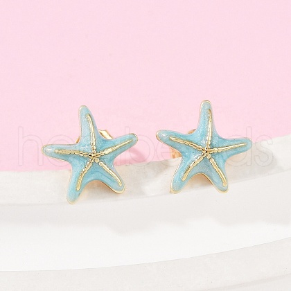 Brass Enamel Stud Earrings EJEW-R032-07G-01-1