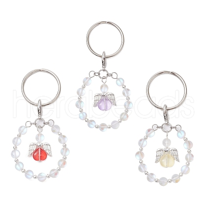 Alloy & Glass & Synthetic Moonstone Keychain KEYC-JKC01030-1