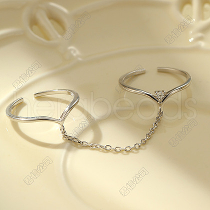 925 Sterling Silver with Cubic Zirconia Open Cuff Double Rings for Women FS-WGE2F5D-01-1