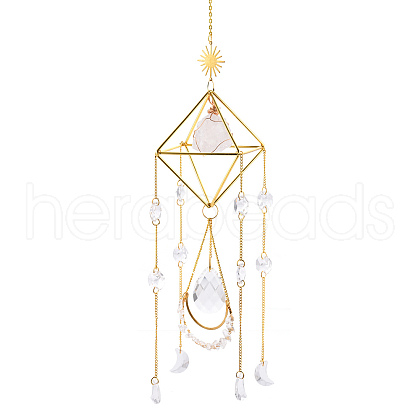 Geometric Natural Raw Quartz Crystal Suncatchers DJEW-PW0007-01A-1