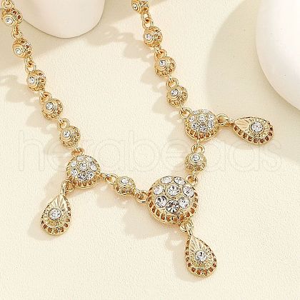 Flat Round & Teardrop Alloy Rhinestone Pendant Necklaces for Women FS-WGF4FE9-01-1