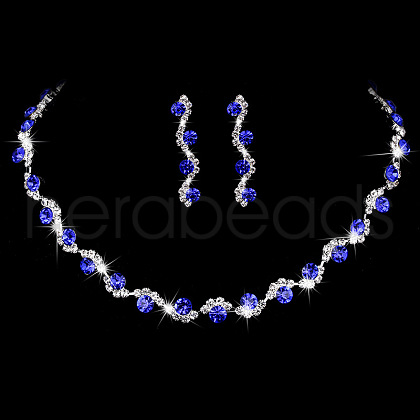 Flat Round Brass Rhinestone Chain Necklaces & Stud Earrings FS-WGE4E6D-02-1