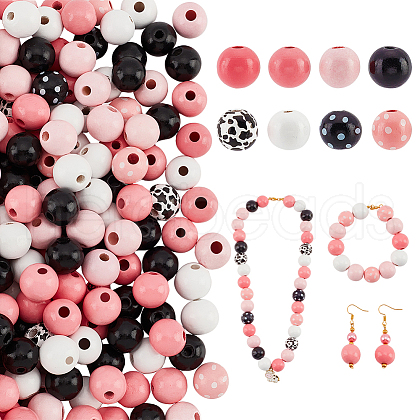   8 Styles Natural Wooden Dyed Beads and Printed Beads WOOD-PH0002-44-1