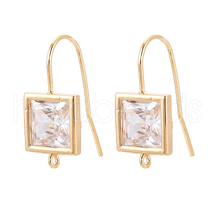 Brass Micro Pave Clear Cubic Zirconia Earring Hooks KK-N267-36G-1