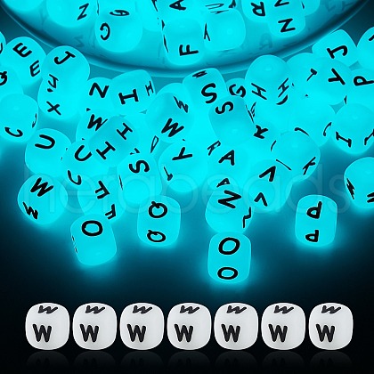 20Pcs Luminous Cube Letter Silicone Beads 12x12x12mm Square Dice Alphabet Beads with 2mm Hole Spacer Loose Letter Beads for Bracelet Necklace Jewelry Making JX437W-1