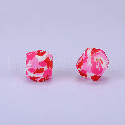 Colorful Pattern Printed Silicone Focal Beads SI-JX0022A-18-1