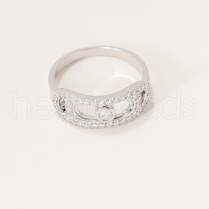 Brass Pave Cubic Zirconia Hollow Geometric Finger Rings for Women KA3713-2-1