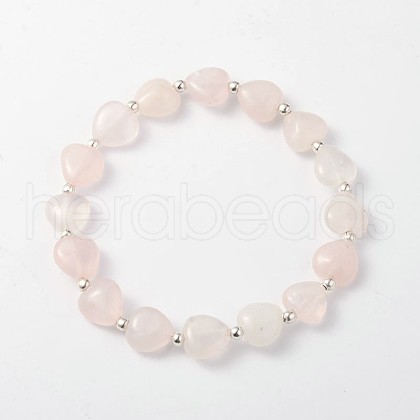 Heart Rose Quartz Stretch Bracelets X-BJEW-JB02066-03-1