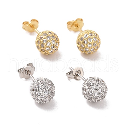 Clear Cubic Zirconia Disco Ball Stud Earrings EJEW-C030-01-1