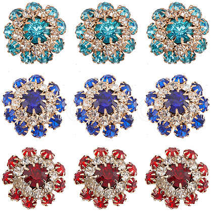 Gorgecraft 18Pcs 3 Colors 1-Hole Alloy Rhinestone Shank Buttons BUTT-GF0003-61-1