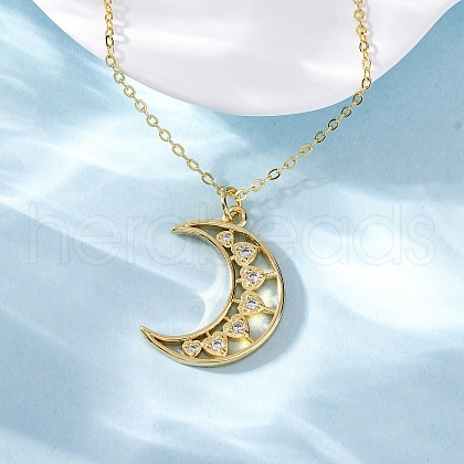 Brass Micro Pave Clear Cubic Zirconia Pendant Necklaces NJEW-S438-05A-G-1