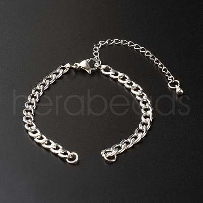 Handmade 304 Stainless Steel Curb Chains Bracelets Making Accessories AJEW-JB01021-1