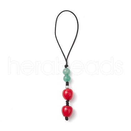 Lampwork & Natural Green Aventurine Mobile Straps HJEW-JM02721-02-1