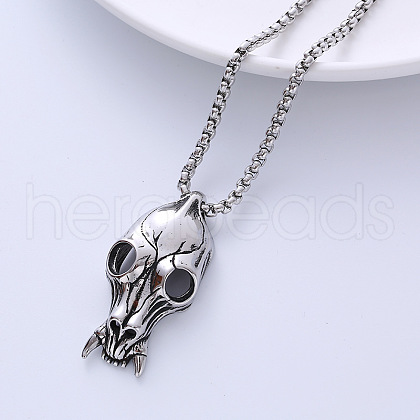 Vintage Stainless Steel Animal Skull Pendant Necklaces for Men IY7665-1